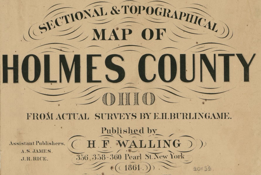 1861 Farm Line Map of Holmes County Ohio Millersburg