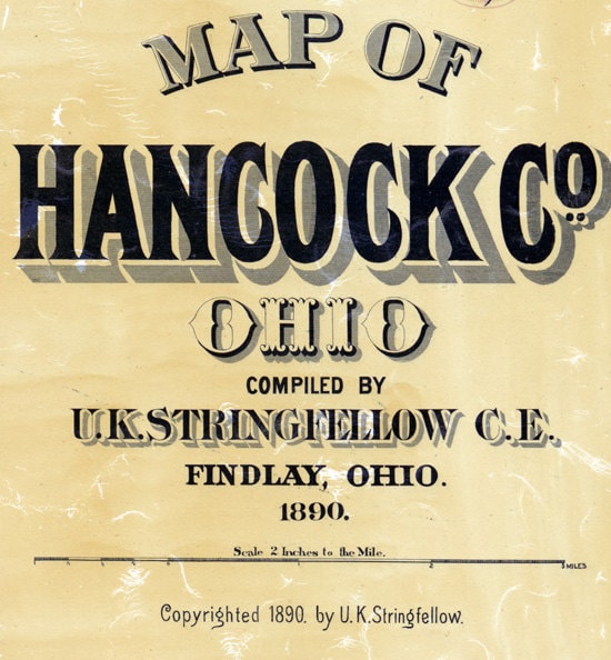 1890 Farm Line Map of Hancock County Ohio Findlay