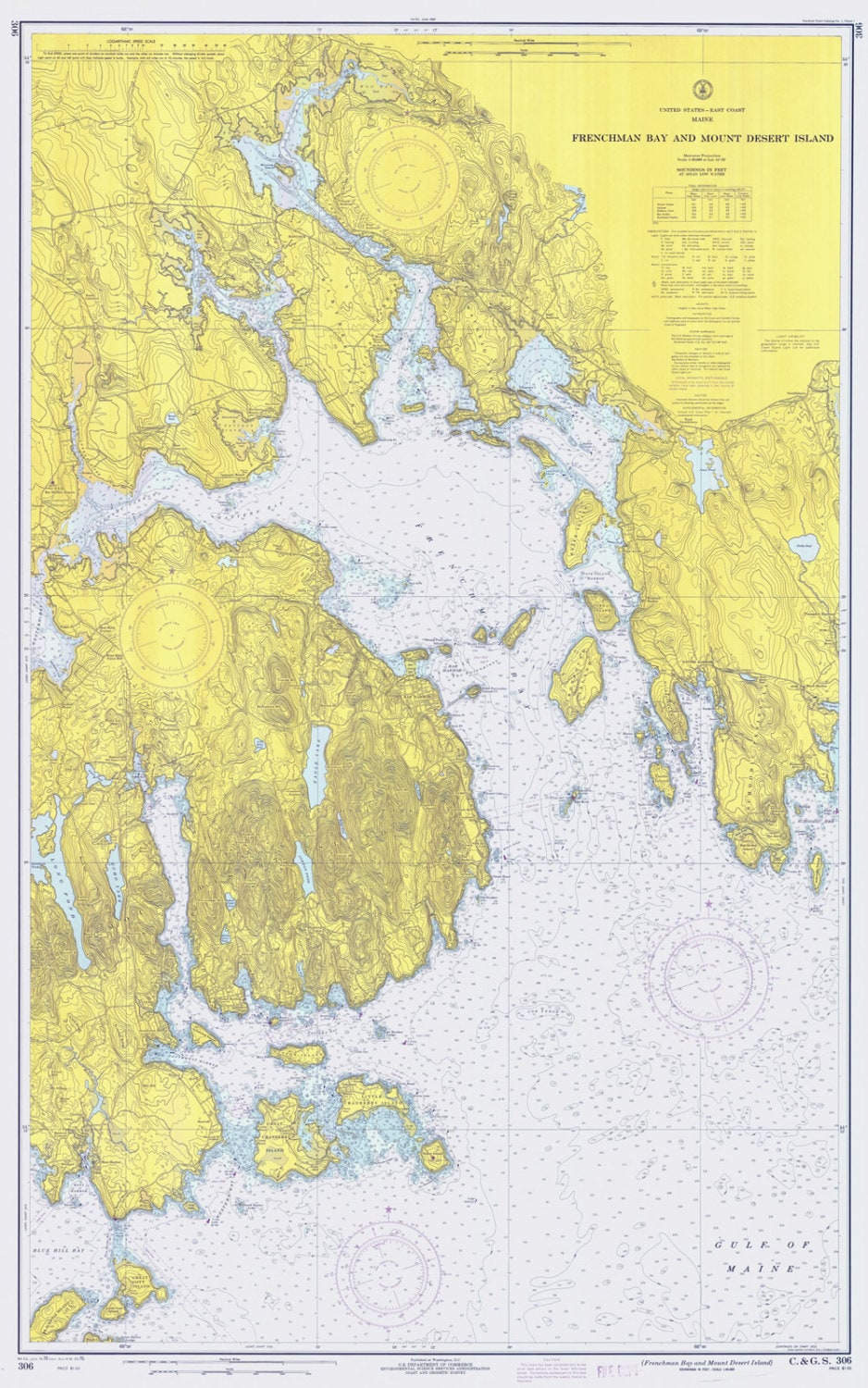 1970 Nautical Chart Map of Frenchman Bay and Mount Desert Island Maine