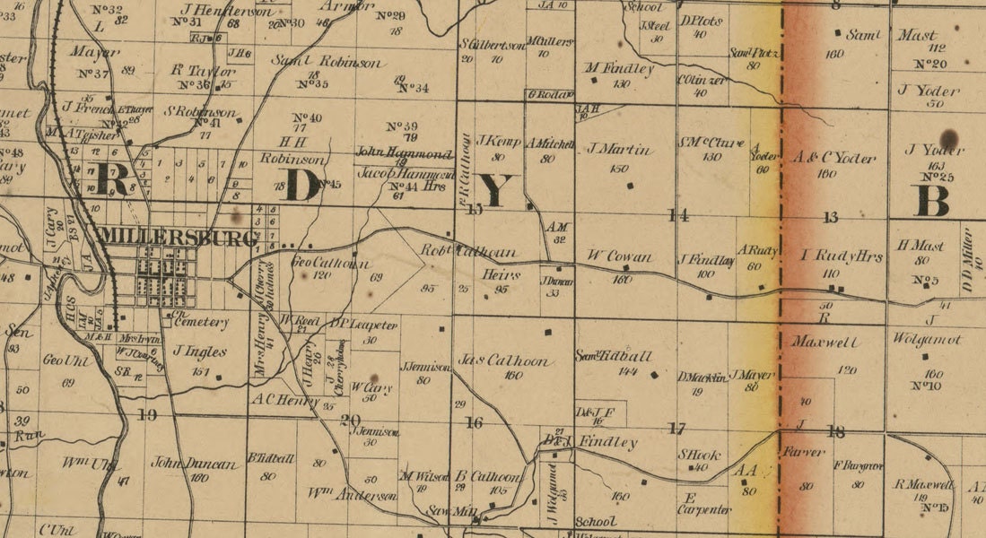 1861 Farm Line Map of Holmes County Ohio Millersburg