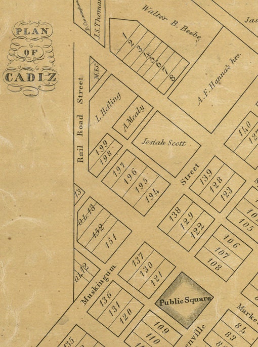 1862 Farm Line Map of Harrison County Ohio Cadiz