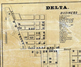 1850 Farm Line Map of Fulton County Ohio Delta Wauseon