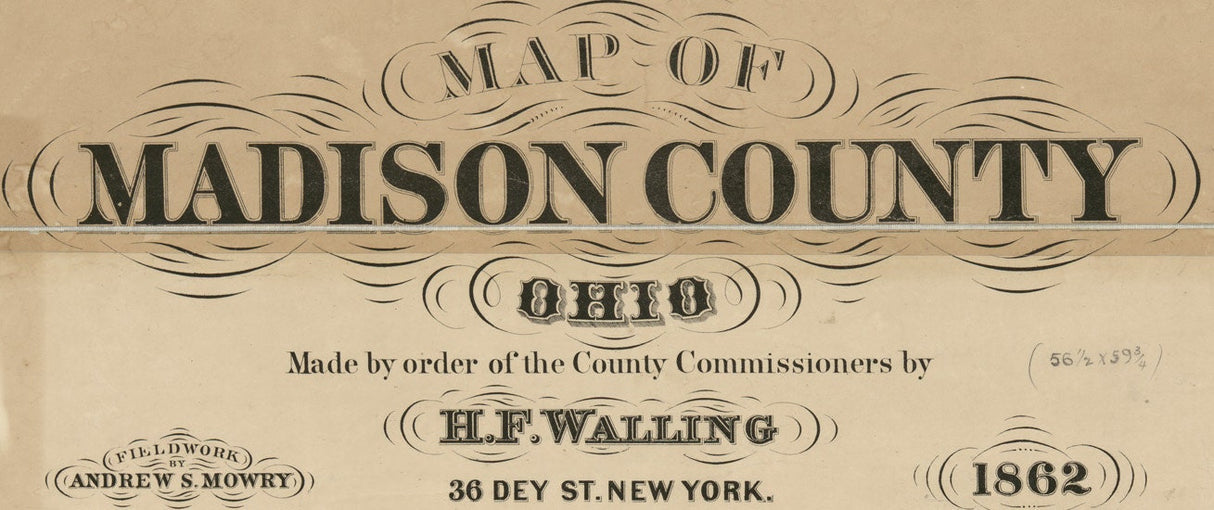 1862 Farm Line Map of Madison County Ohio West Jefferson