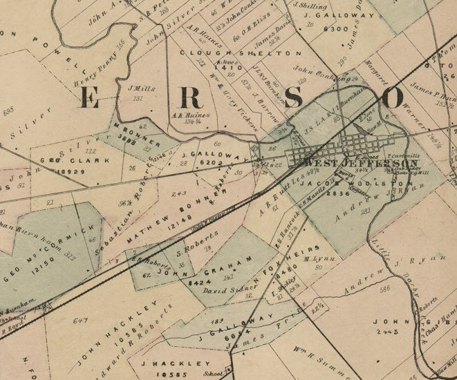 1862 Farm Line Map of Madison County Ohio West Jefferson