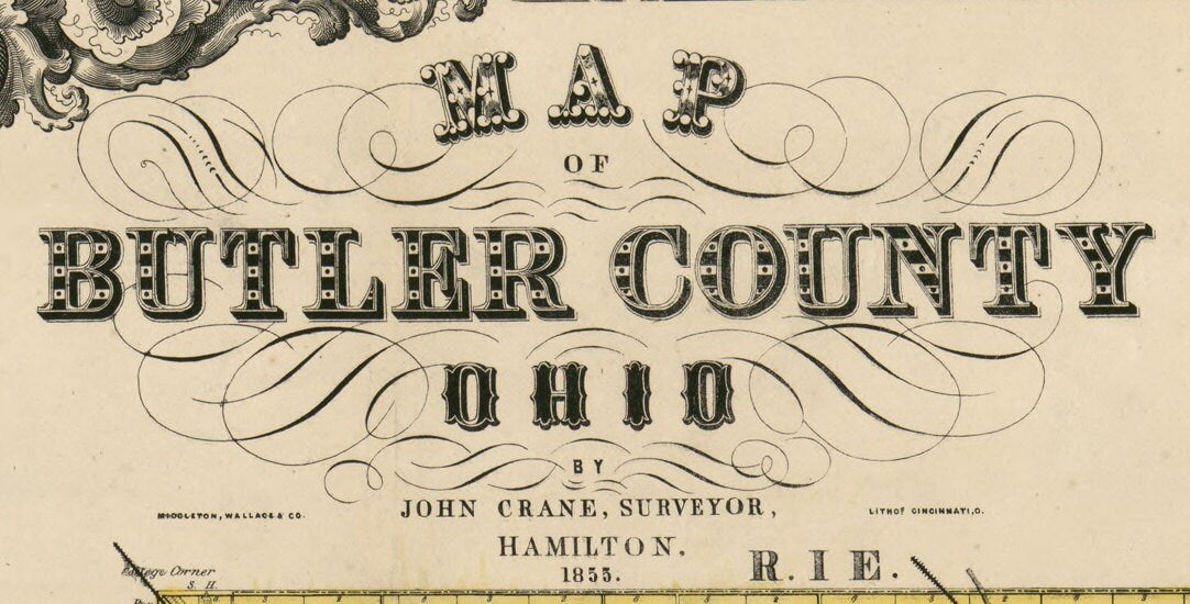 1855 Farm Line Map of Butler County Ohio Oxford Rossville