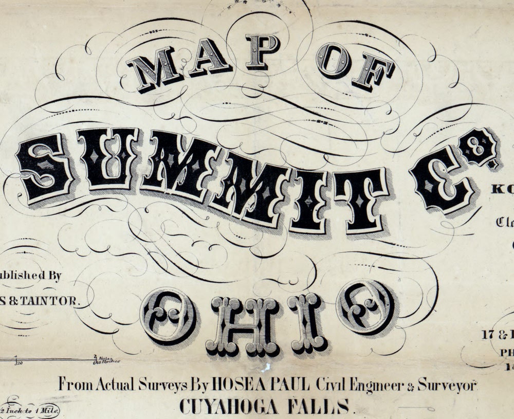 1856 Farm Line Map of Summit County Ohio Akron