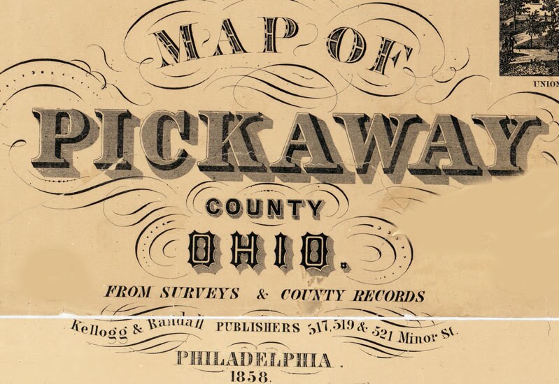 1858 Farm Line Map of Pickaway County Ohio Circleville