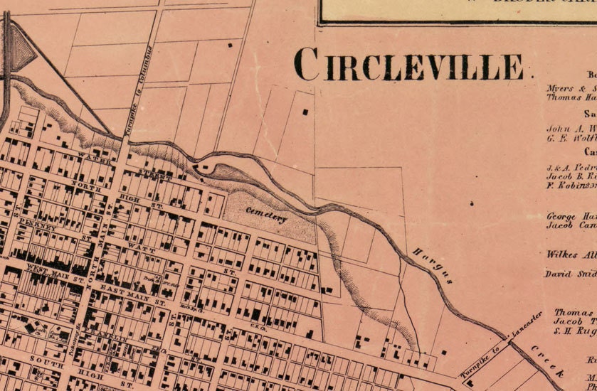 1858 Farm Line Map of Pickaway County Ohio Circleville