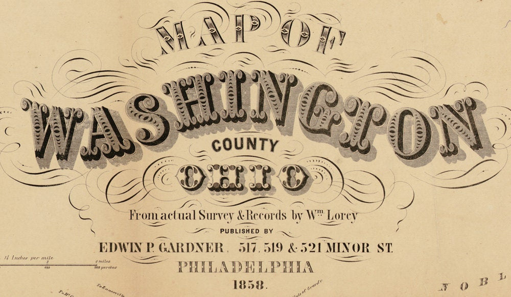 1858 Farm Line Map of Washington County Ohio from actual surveys Marietta