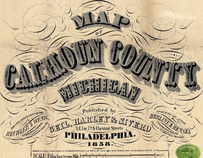 1858 Farm Line Map of Calhoun County Michigan Battle Creek Marshall