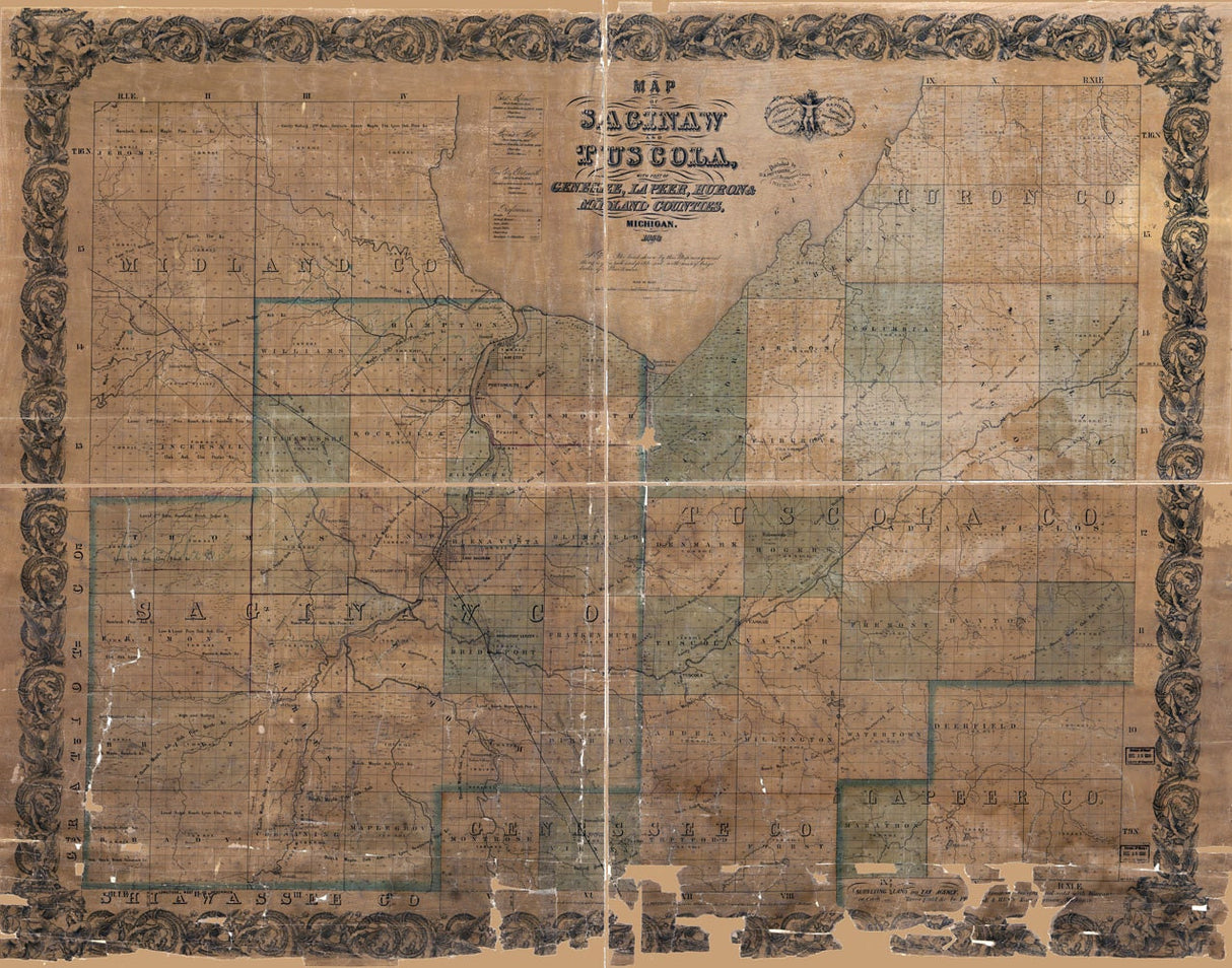 1858 Map of Saginaw & Tuscola County Michigan