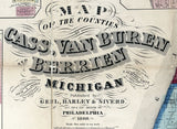 1859 Farm Line Map of Cass Van Buren and Berrien County Michigan City of Niles