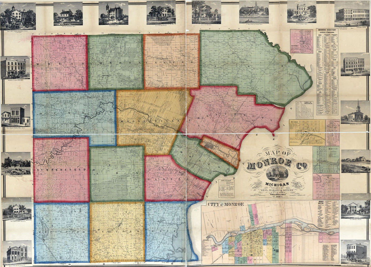 1859 Farm Line Map of Monroe County Michigan