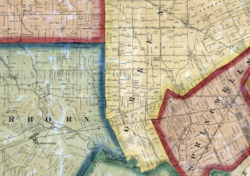 1860 Farm Line Map of Wayne County Michigan Detroit