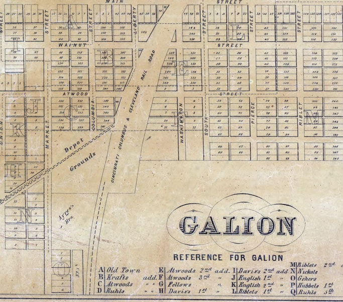 1850 Farm Line Map of Crawford County Ohio Galion Bucyrus