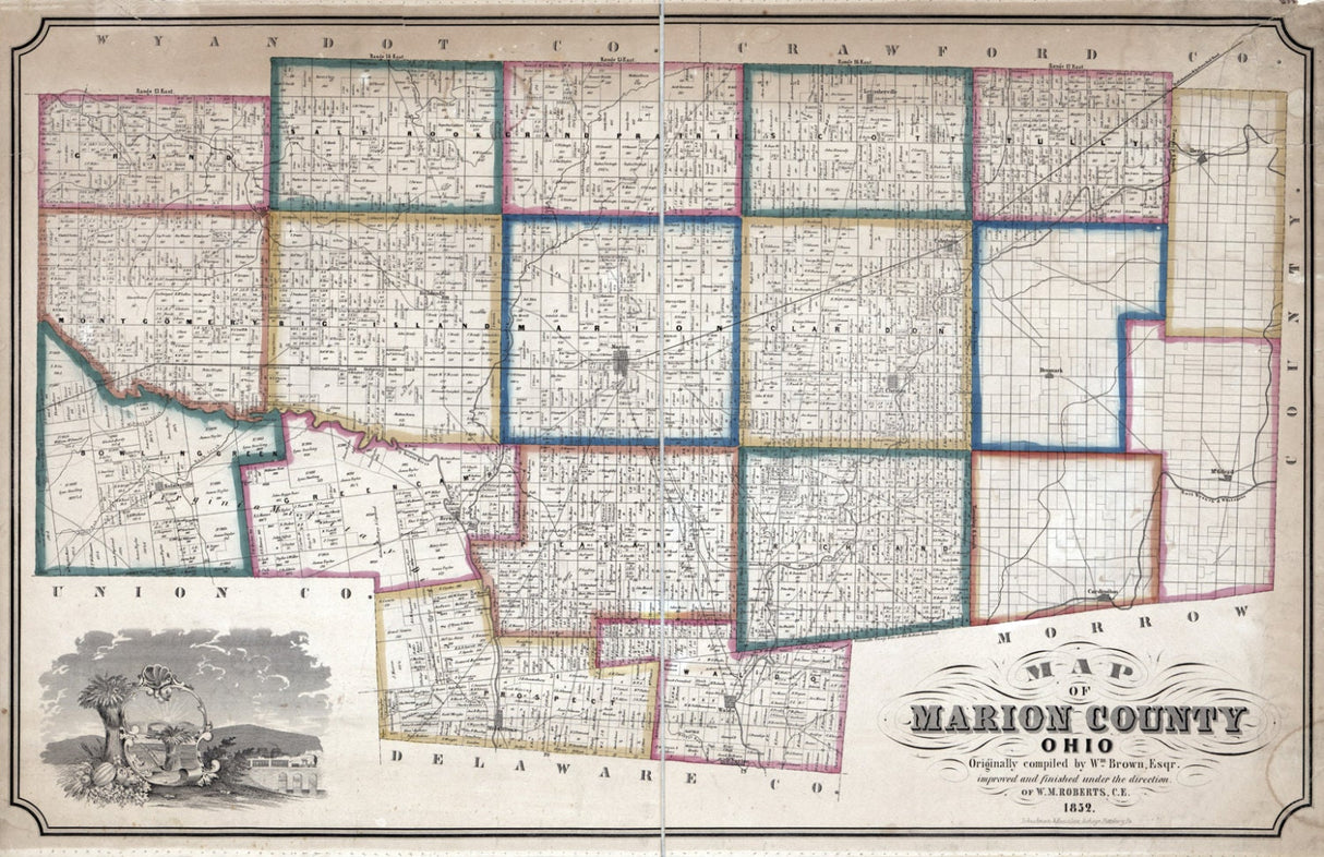 1852 Farm Line Map of Marion County Ohio