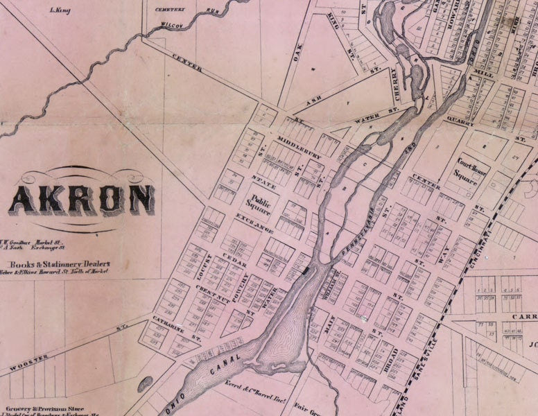1856 Farm Line Map of Summit County Ohio Akron