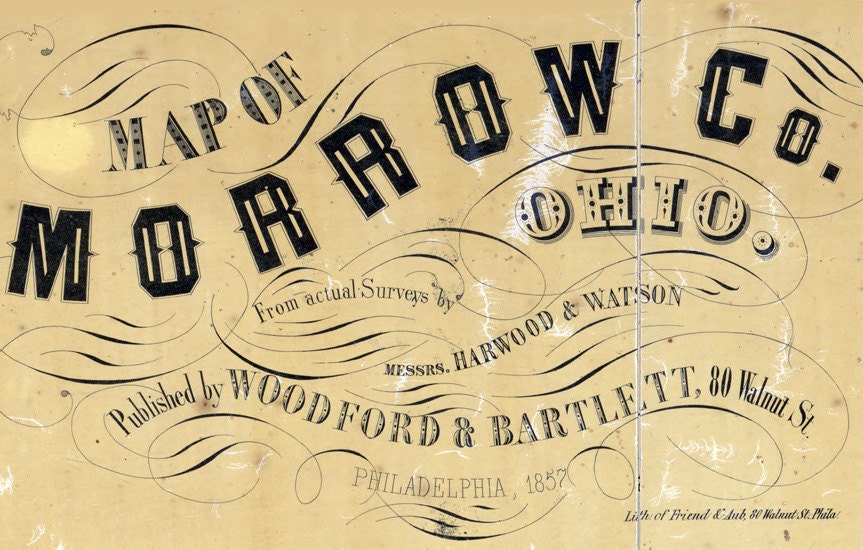 1857 Farm Line Map of Morrow County Ohio Mt Gilead