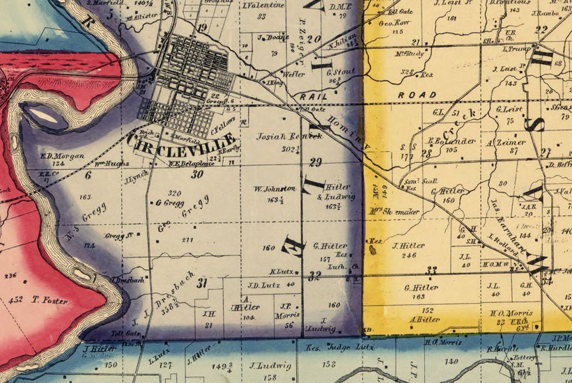 1858 Farm Line Map of Pickaway County Ohio Circleville