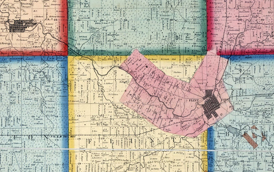 1859 Map of Genesee and Shiawassee County Michigan City of Owosso Flint City