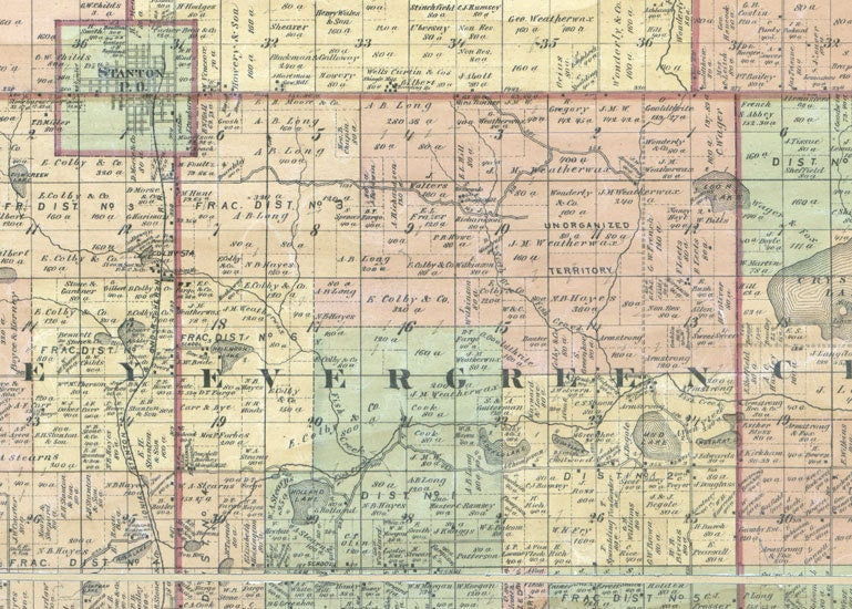 1875 Farm Line Map of Montcalm County Michigan Greenville