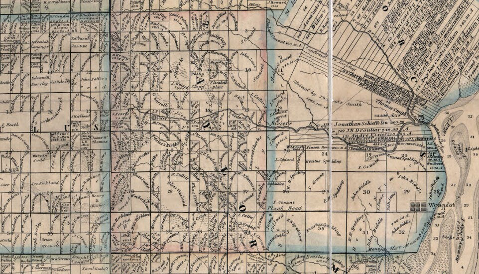 1855 Farm Line Map of Wayne County Michigan