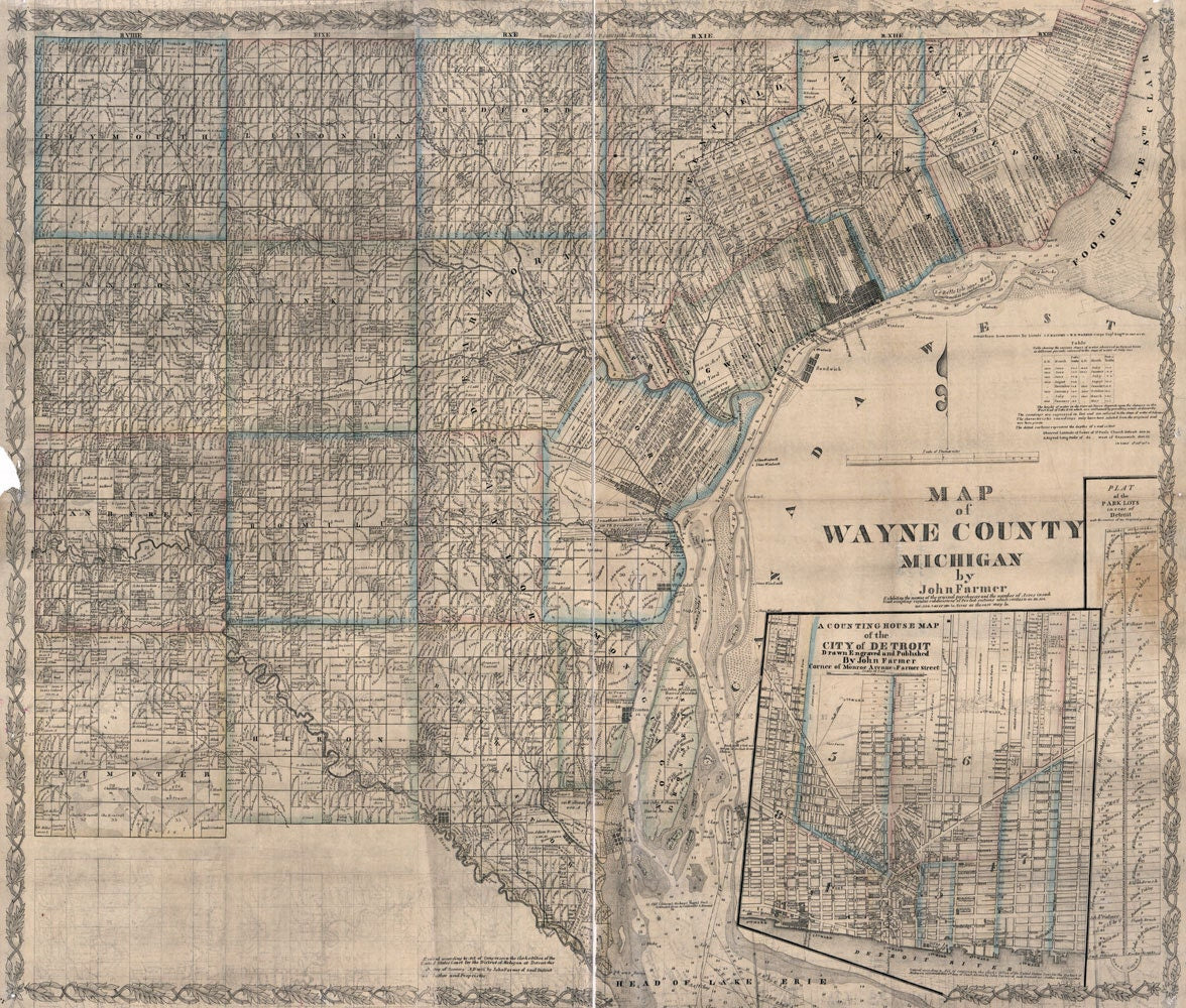 1855 Farm Line Map of Wayne County Michigan