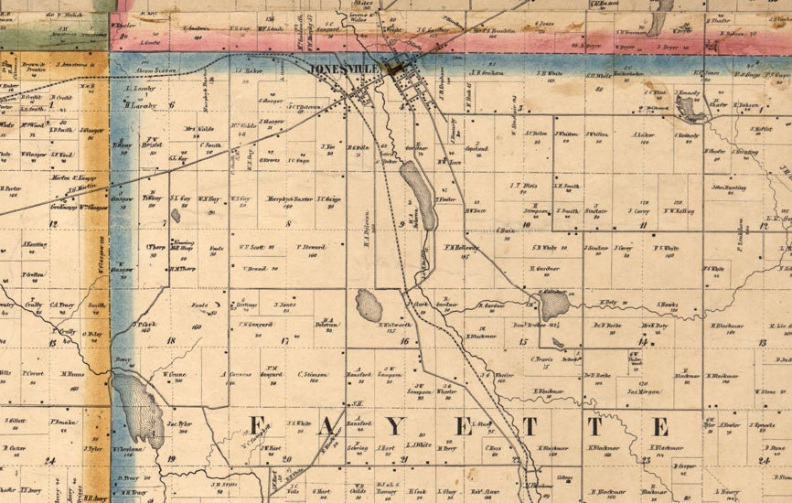 1857 Farm Line Map of Hillsdale County Michigan Jonesville Hillsdale Village