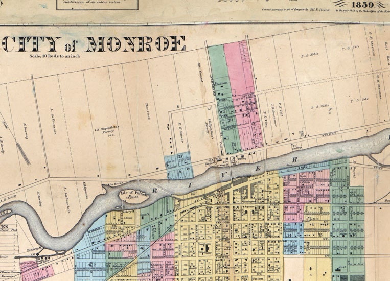 1859 Farm Line Map of Monroe County Michigan