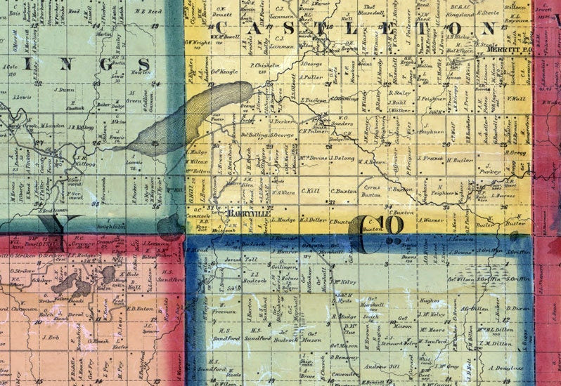 1860 Farm Line Map of Eaton and Barry County Michigan Hastings