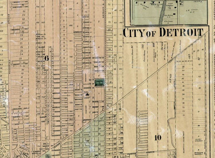 1860 Farm Line Map of Wayne County Michigan Detroit