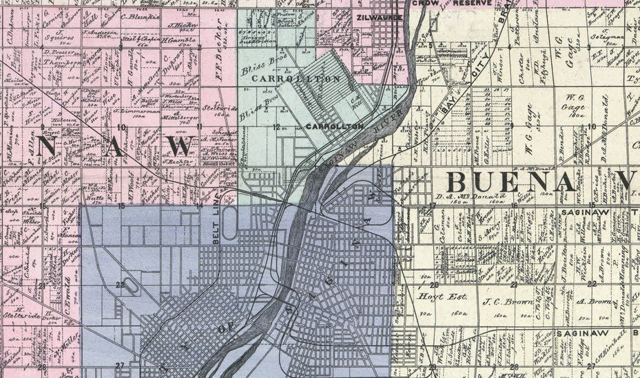 1890 Farm Line Map of Saginaw County Michigan