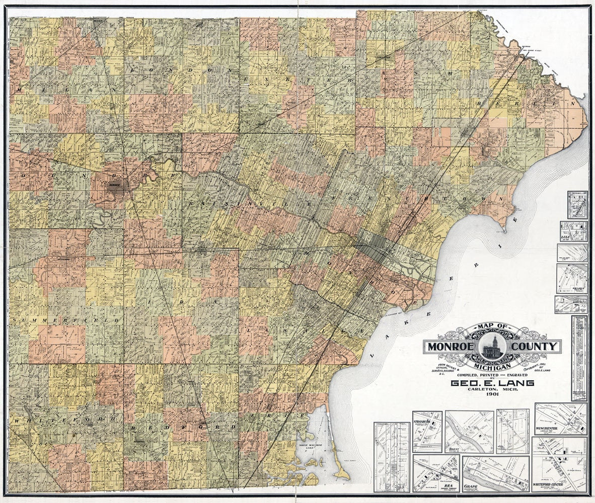 1901 Farm Line Map of Monroe County Michigan Dundee