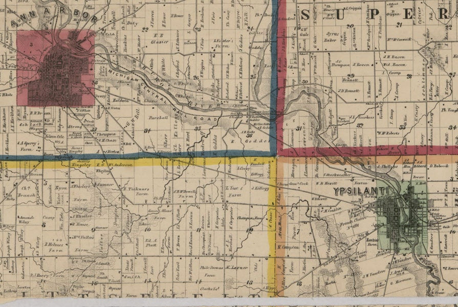 1856 Farm Line Map of Washtenaw County Michigan Ann Arbor