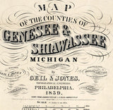 1859 Map of Genesee and Shiawassee County Michigan City of Owosso Flint City