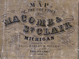 1859 Map of Macomb & Saint Clair County Michigan Port Huron City