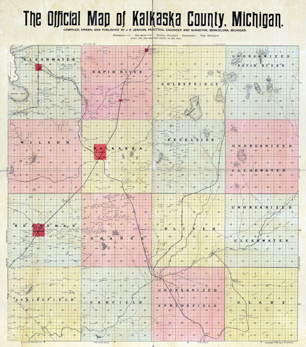 1898 Map of Kalkaska County Michigan