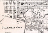 1865 Farm Line Map of Whitley County Indiana Columbia City