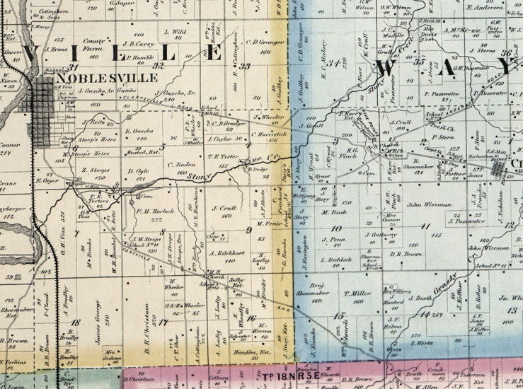 1866 Farm Line Map of Hamilton County Indiana Noblesville