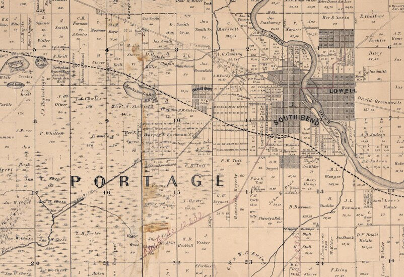 1866 Farm Line Map of St Joseph County Indiana South Bend Lowell