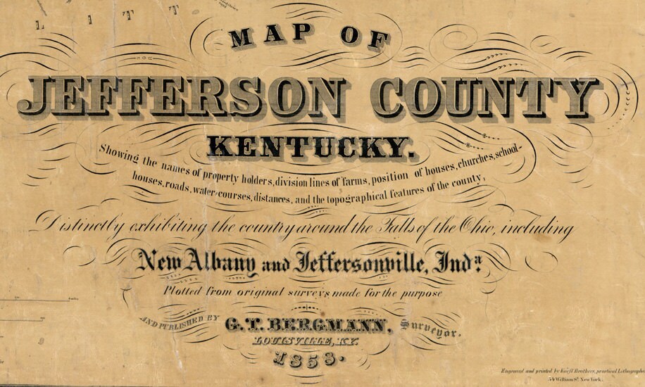 1858 Farm Line Map of Jefferson County Kentucky Louisville