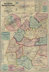 1877 Map of Marion and Washington County Kentucky Lebanon