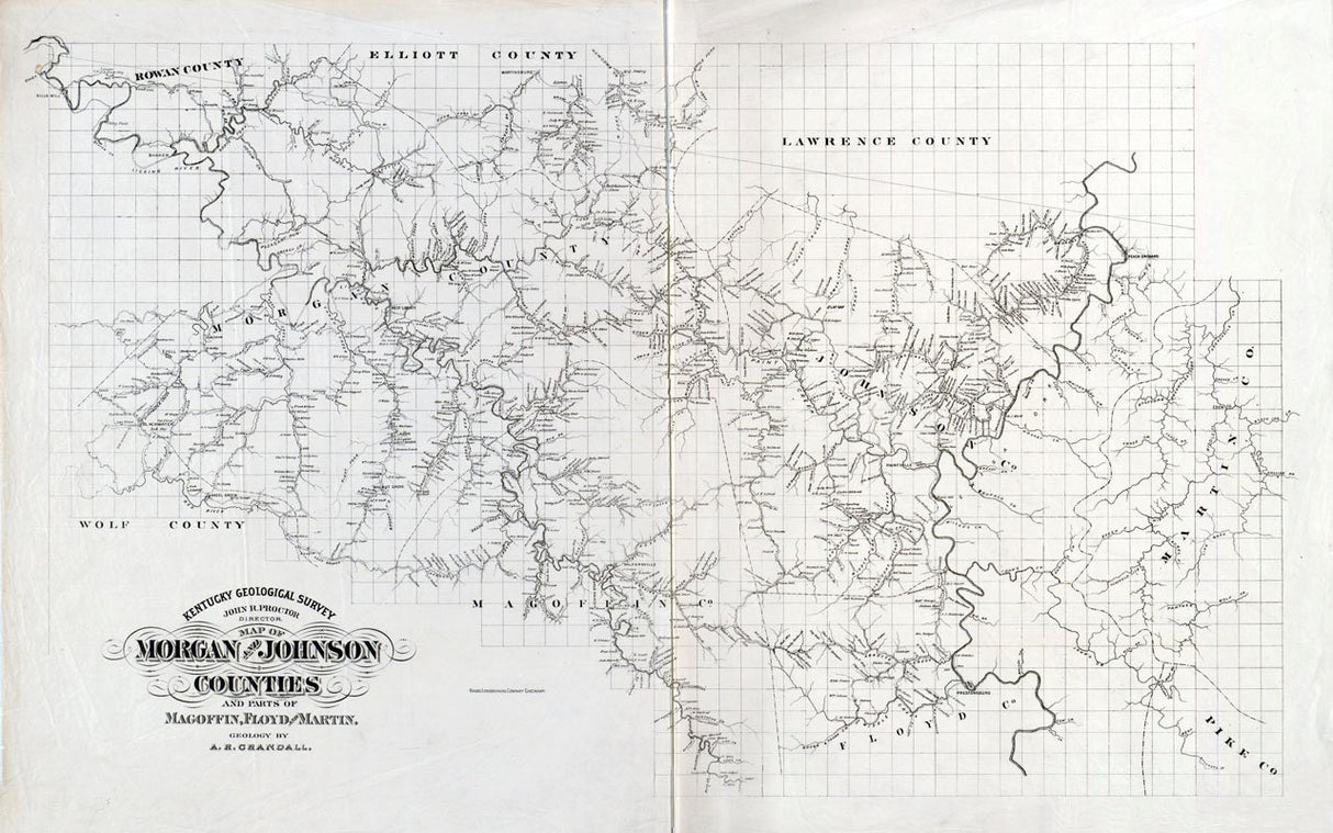 1880 Map of Morgan Johnson Magofin Floyd & Martin County Kentucky