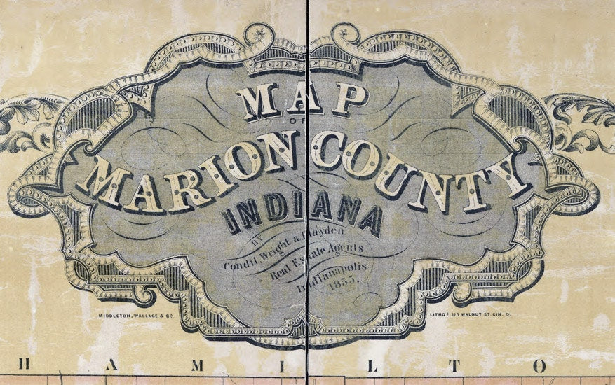 1855 Farm Line Map of Marion County Indiana Indianapolis