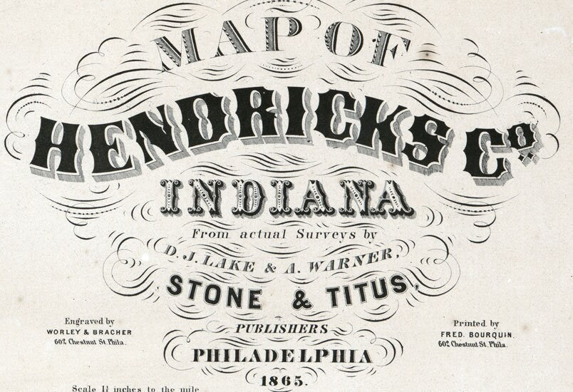 1866 Farm Line Map of Hendricks County Indiana Danville