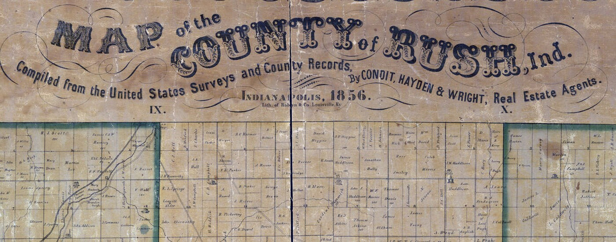 1866 Farm Line Map of Rush County Indiana