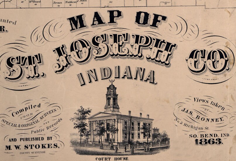 1866 Farm Line Map of St Joseph County Indiana South Bend Lowell