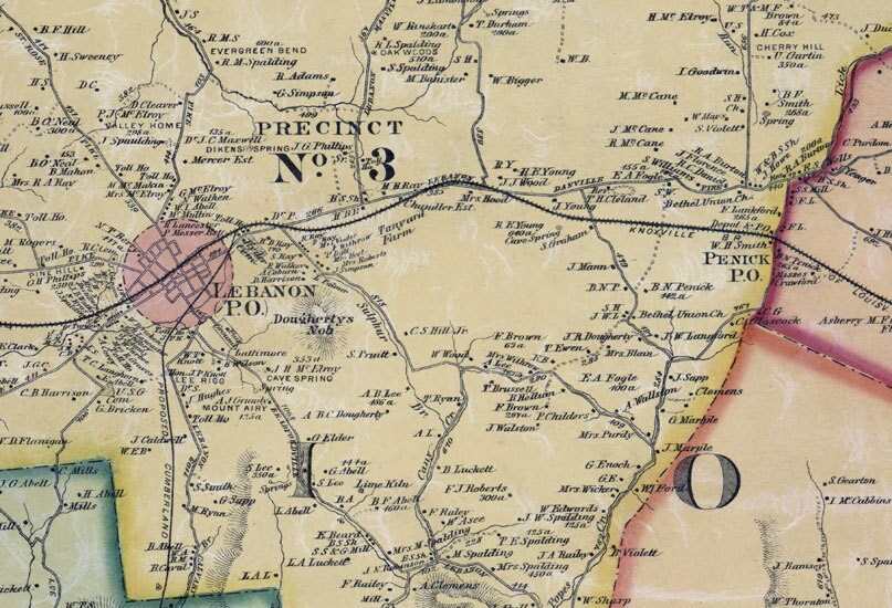 1877 Map of Marion and Washington County Kentucky Lebanon