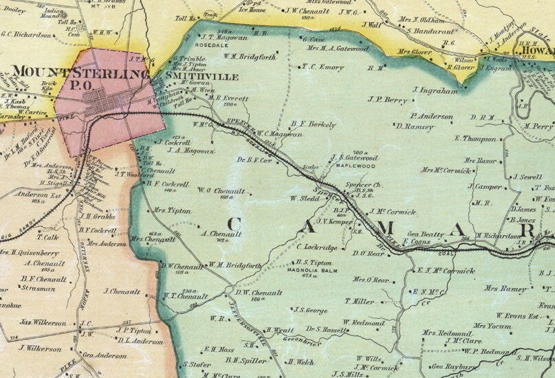 1879 Map of Montgomery County Kentucky Mount Sterling