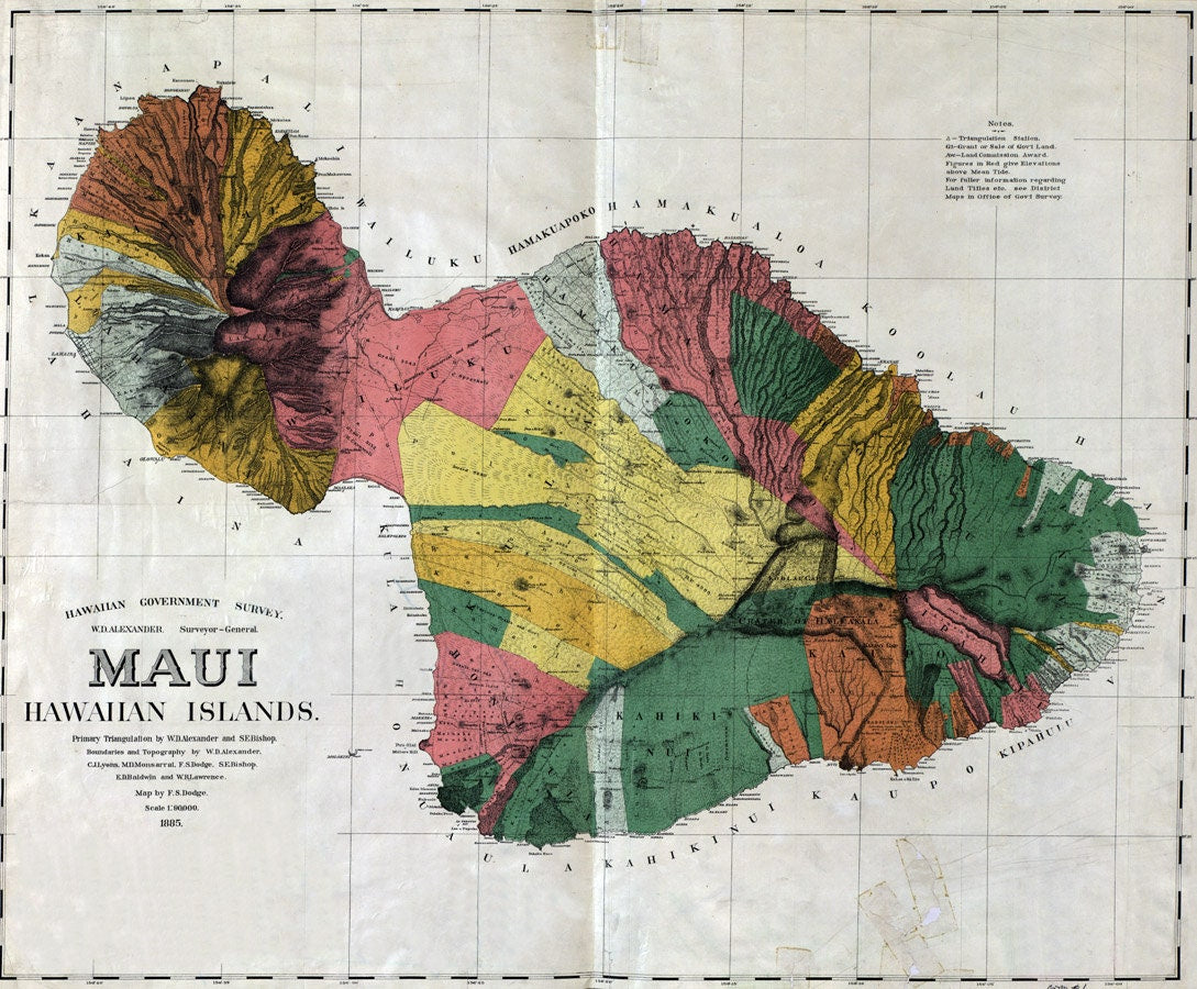 1885 Map of Maui Hawaiian Islands